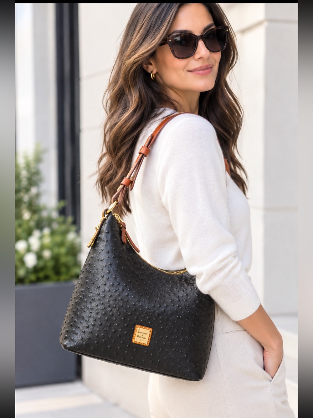 Dooney & Bourke Black Ostrich-Embossed Leather Shoulder Bag NWT